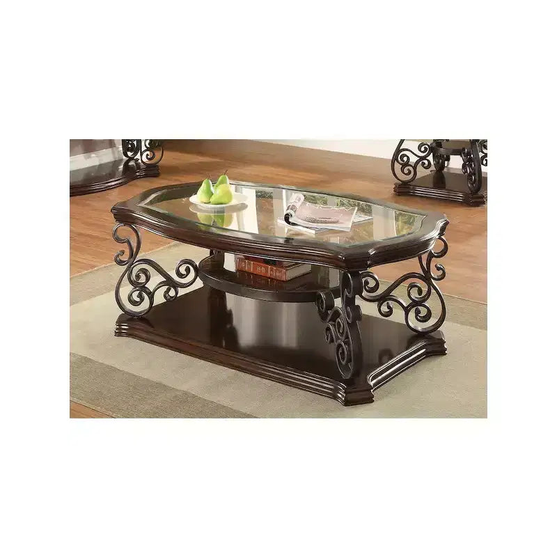 Coaster,Laney 1-shelf Glass Top Rectangular Coffee Table Deep Merlot