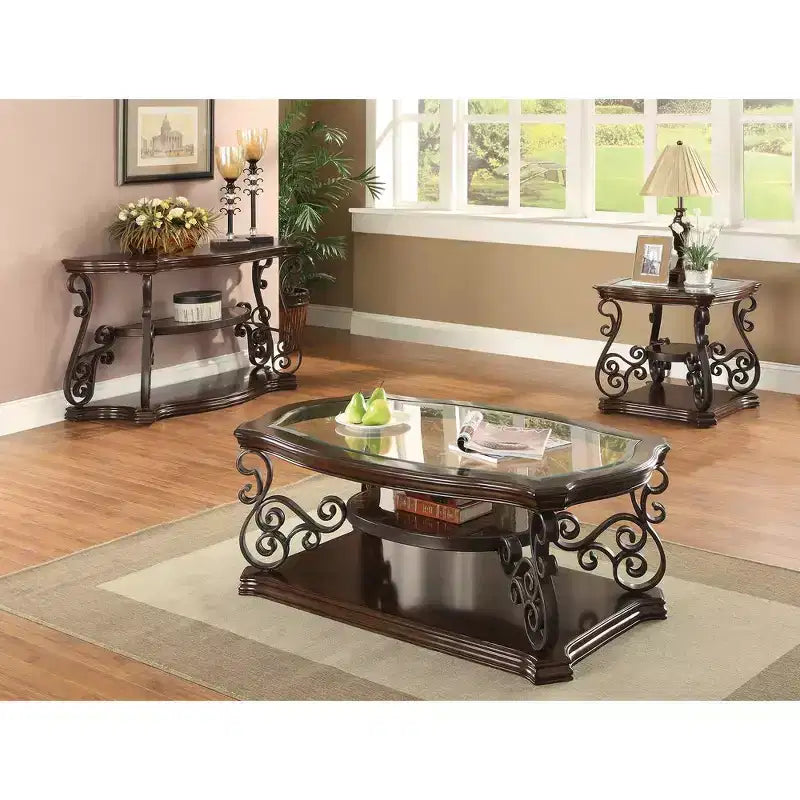 Coaster,Laney 1-shelf Glass Top Rectangular Coffee Table Deep Merlot
