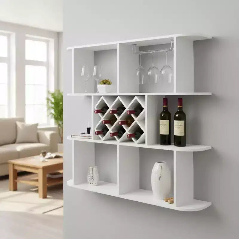 Homy Casa Large Wall-Mounted 3-Tier Wine Rack with Bottle Storage and Display Shelves