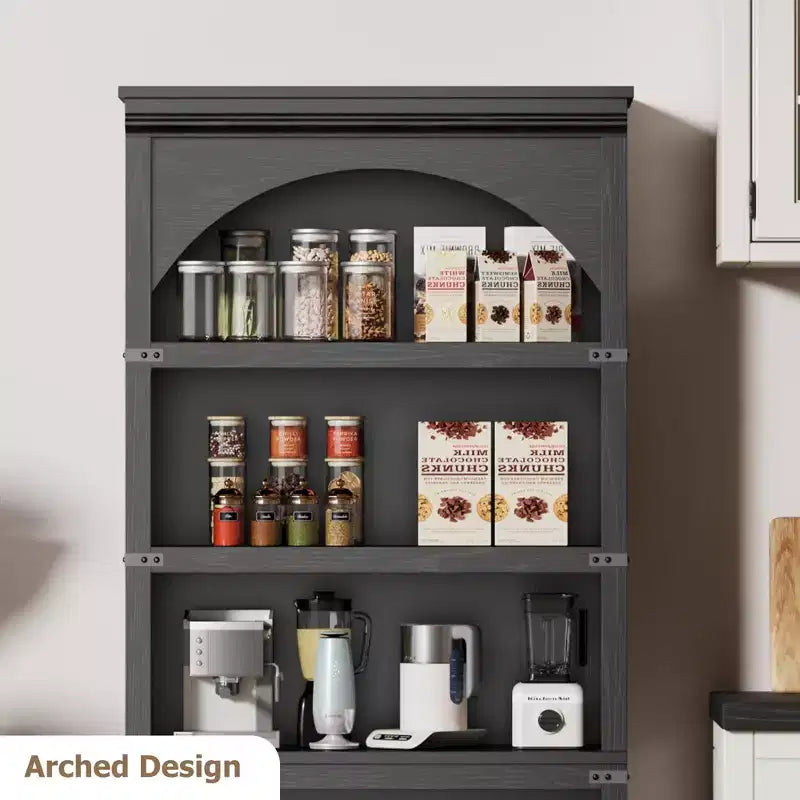 Farmhouse Arched Bookcase, 68.7 Tall Bookshelf w/Arche Design, Wooden Arch Bookshelf with Wooden Base, 5 Tier Bookshelves Rustic Vintage Book Shelf