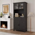 Elegant Black Modern Wood Pantry Coffee Cabinet with Ample Storage, Spacious 72 Tall Kitchen Bar Cabinet Hutch Featuring 4 Stylish Glass Doors