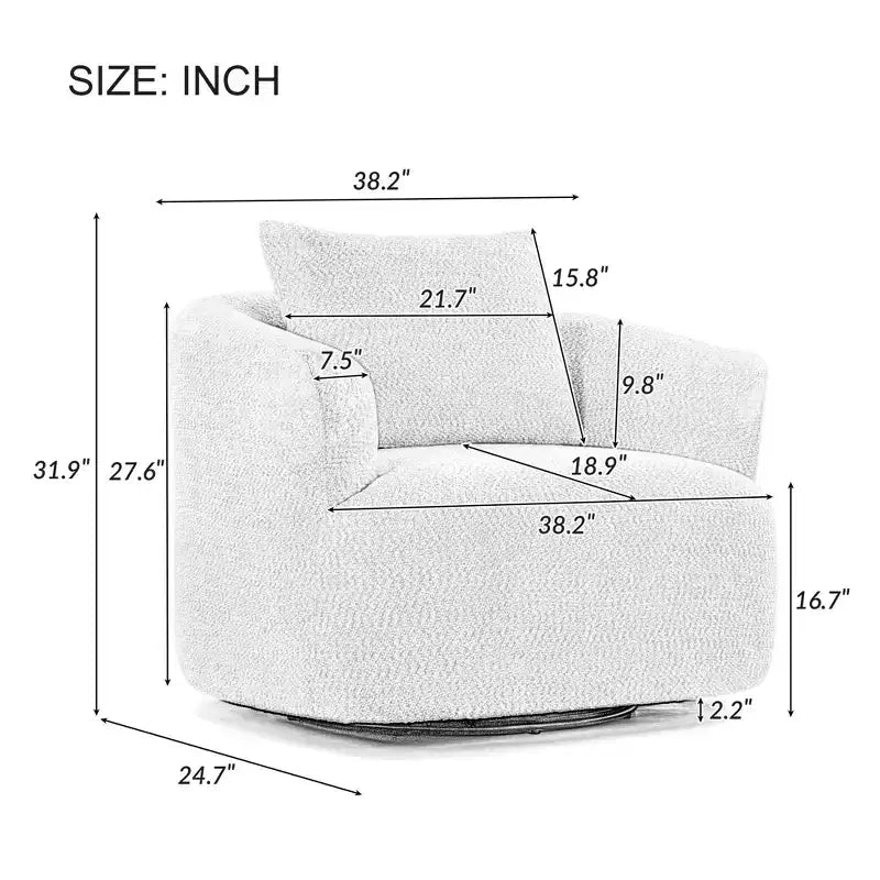 TUYOHW 38.2 Swivel Barrel Chair,Upholstered Accent Sofa Chair with Pocket Springs,Deep Seat,Throw Pillow,Lounge Chair for Living Room,Bedroom