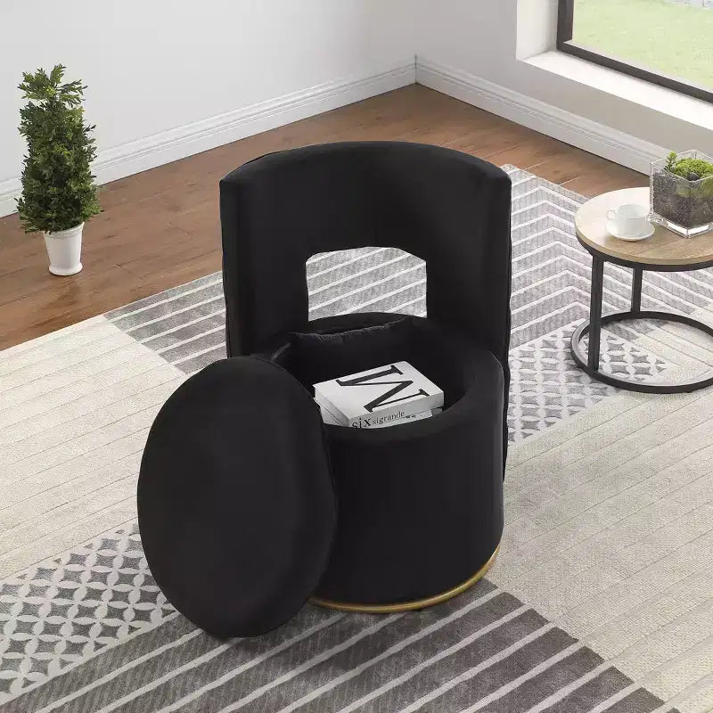 TUYOHW Swivel Accent Chair,Velvet Upholstered Curved Chair with Gold Metal Base,Storage Function,Lounge Chair for Living Room,Nursery,Bedroom