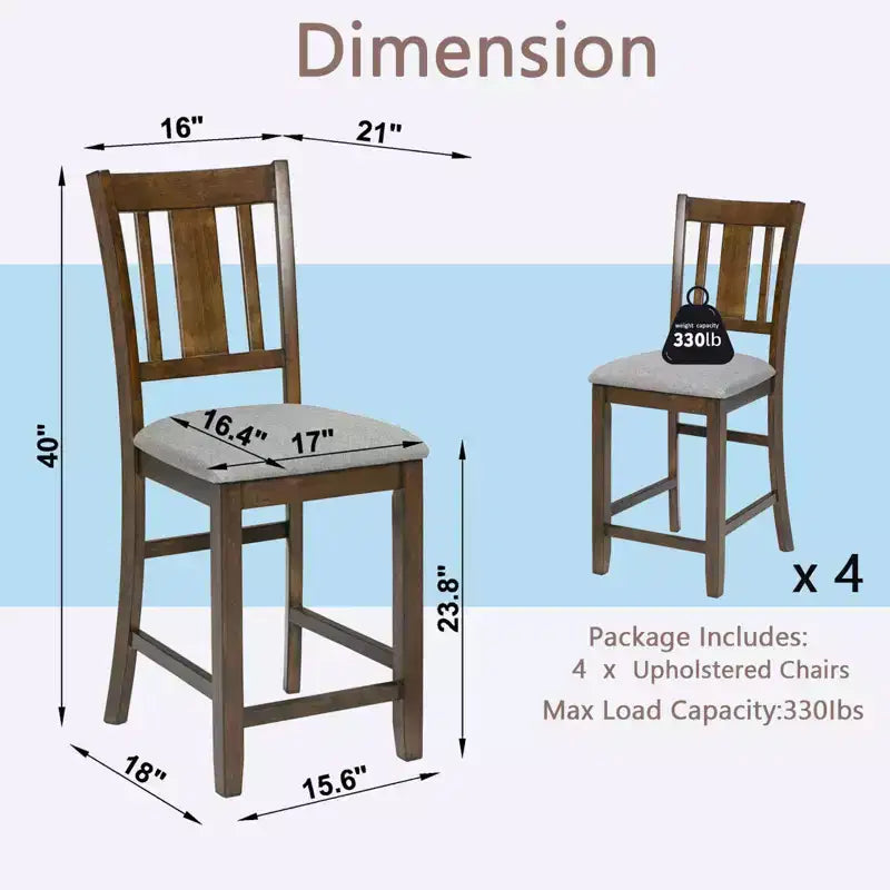 MAYEERTY Set of 4 Wooden Counter Height Chairs, Padded Upholstered Seat, Dining Room Kitchen, Gray