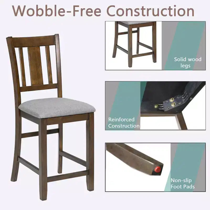 MAYEERTY Set of 4 Wooden Counter Height Chairs, Padded Upholstered Seat, Dining Room Kitchen, Gray
