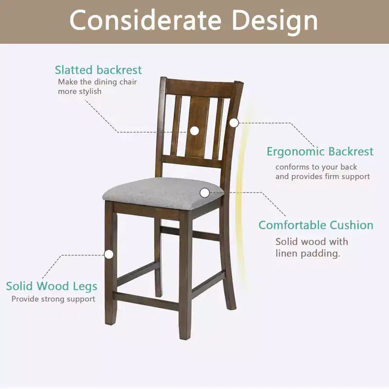 MAYEERTY Set of 4 Wooden Counter Height Chairs, Padded Upholstered Seat, Dining Room Kitchen, Gray