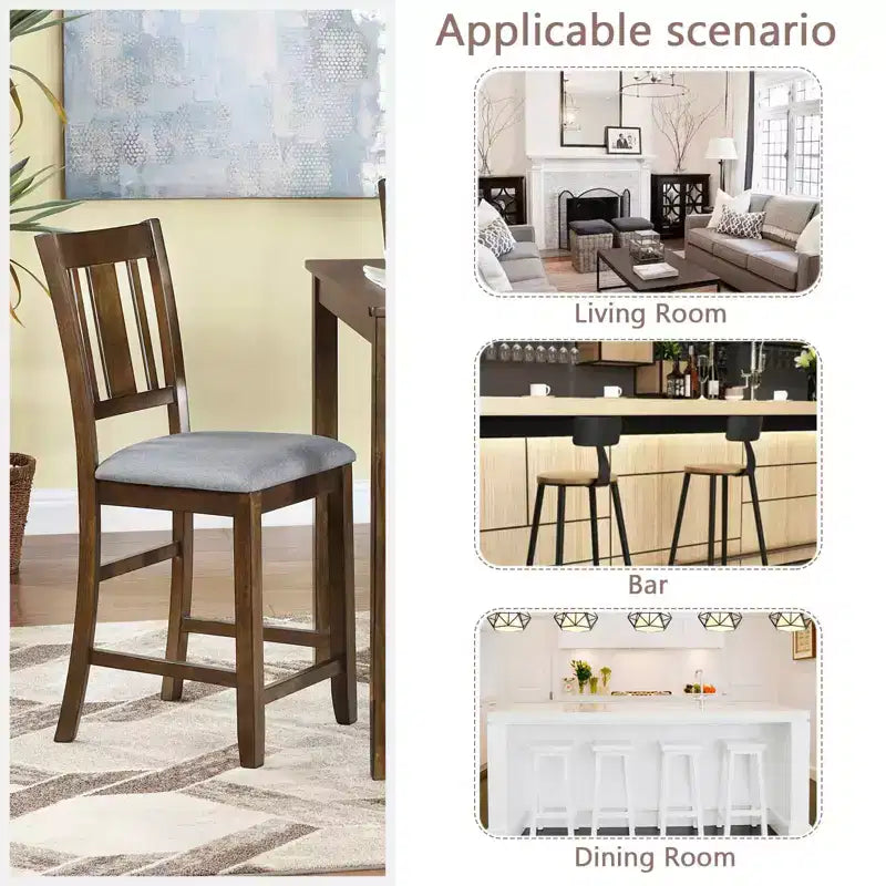 MAYEERTY Set of 4 Wooden Counter Height Chairs, Padded Upholstered Seat, Dining Room Kitchen, Gray