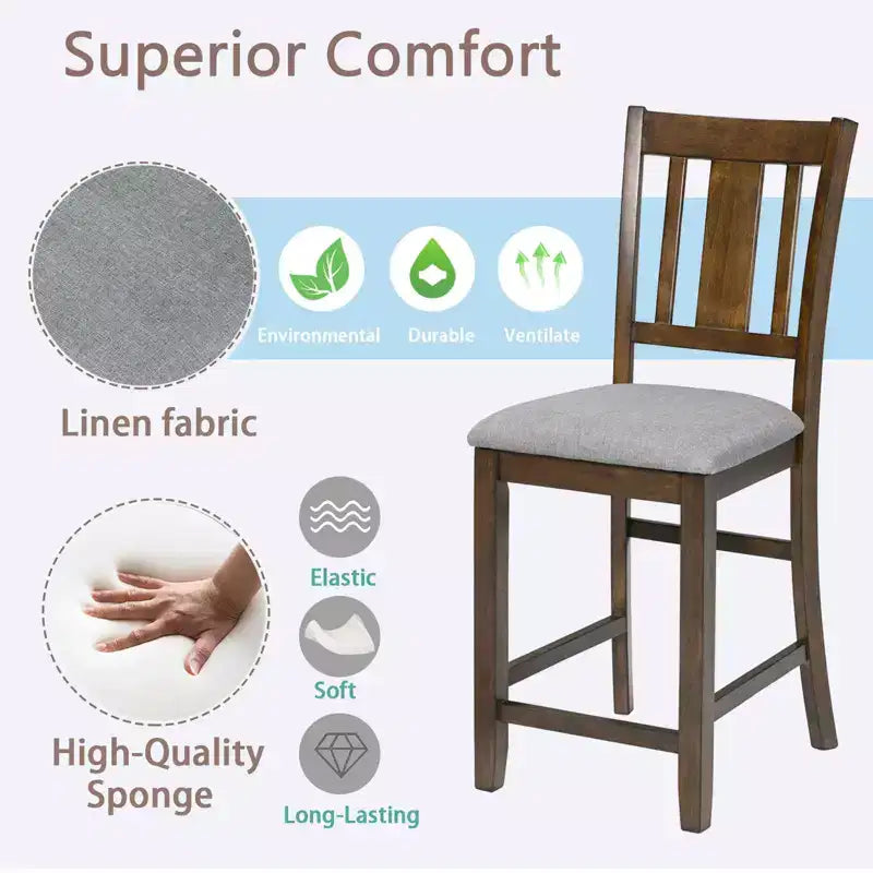 MAYEERTY Set of 4 Wooden Counter Height Chairs, Padded Upholstered Seat, Dining Room Kitchen, Gray