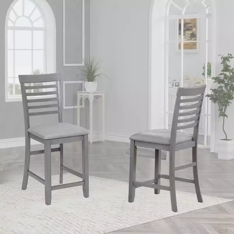 MAYEERTY Set of 4 Wooden Counter Height Chairs, Padded Upholstered Seat, Dining Room Kitchen, Gray