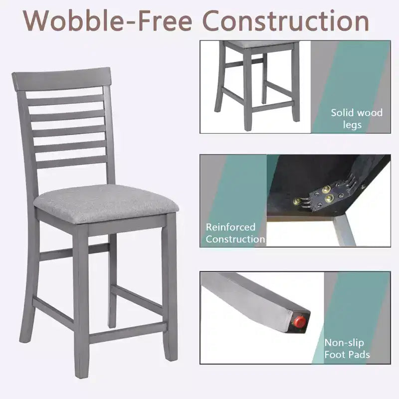 MAYEERTY Set of 4 Wooden Counter Height Chairs, Padded Upholstered Seat, Dining Room Kitchen, Gray