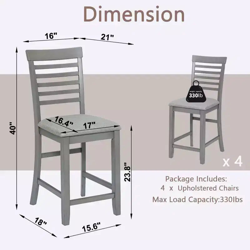 MAYEERTY Set of 4 Wooden Counter Height Chairs, Padded Upholstered Seat, Dining Room Kitchen, Gray