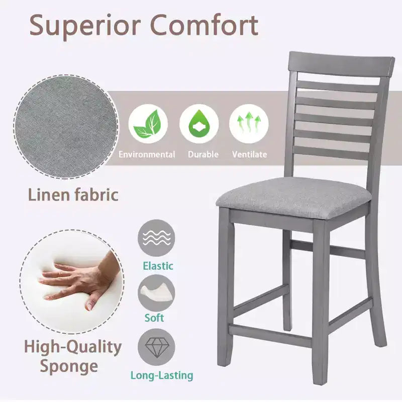 MAYEERTY Set of 4 Wooden Counter Height Chairs, Padded Upholstered Seat, Dining Room Kitchen, Gray