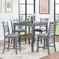 MAYEERTY Set of 4 Wooden Counter Height Chairs, Padded Upholstered Seat, Dining Room Kitchen, Gray