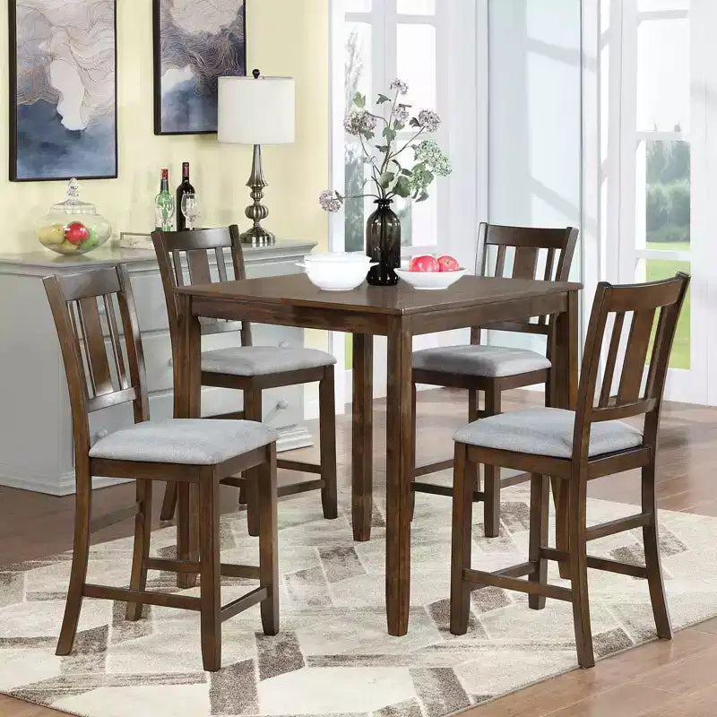 MAYEERTY Set of 4 Wooden Counter Height Chairs, Padded Upholstered Seat, Dining Room Kitchen, Gray