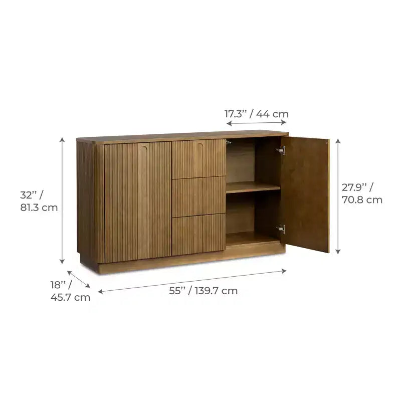 Teamson Home Potomac Modern Boho Solid Wood Sideboard with 3 Drawers, 2 Doors, Adjustable Shelf, & Push to Open Storage