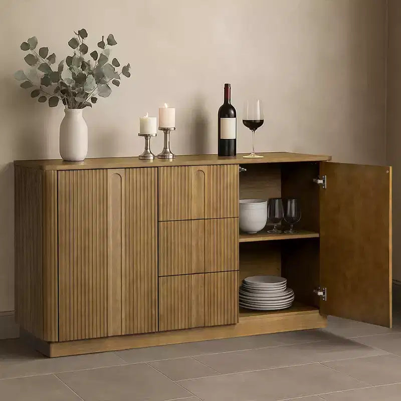 Teamson Home Potomac Modern Boho Solid Wood Sideboard with 3 Drawers, 2 Doors, Adjustable Shelf, & Push to Open Storage