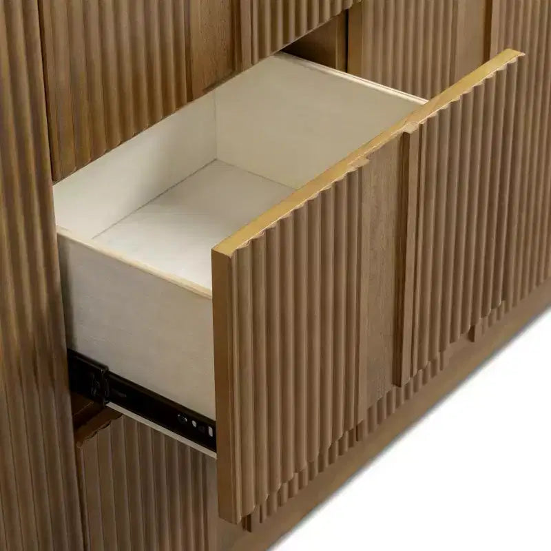 Teamson Home Potomac Modern Boho Solid Wood Sideboard with 3 Drawers, 2 Doors, Adjustable Shelf, & Push to Open Storage