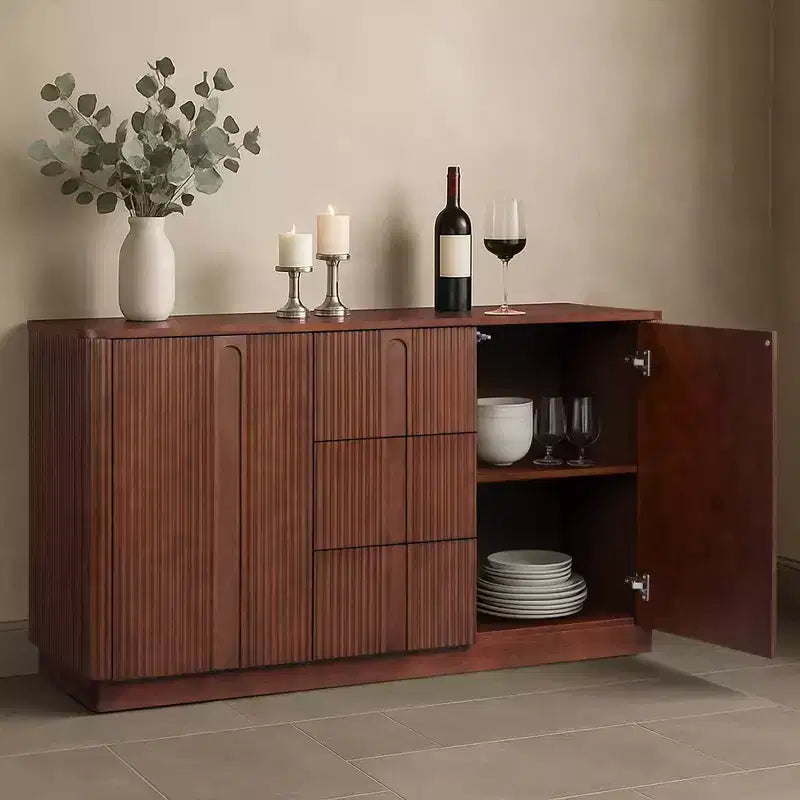 Teamson Home Potomac Modern Boho Solid Wood Sideboard with 3 Drawers, 2 Doors, Adjustable Shelf, & Push to Open Storage