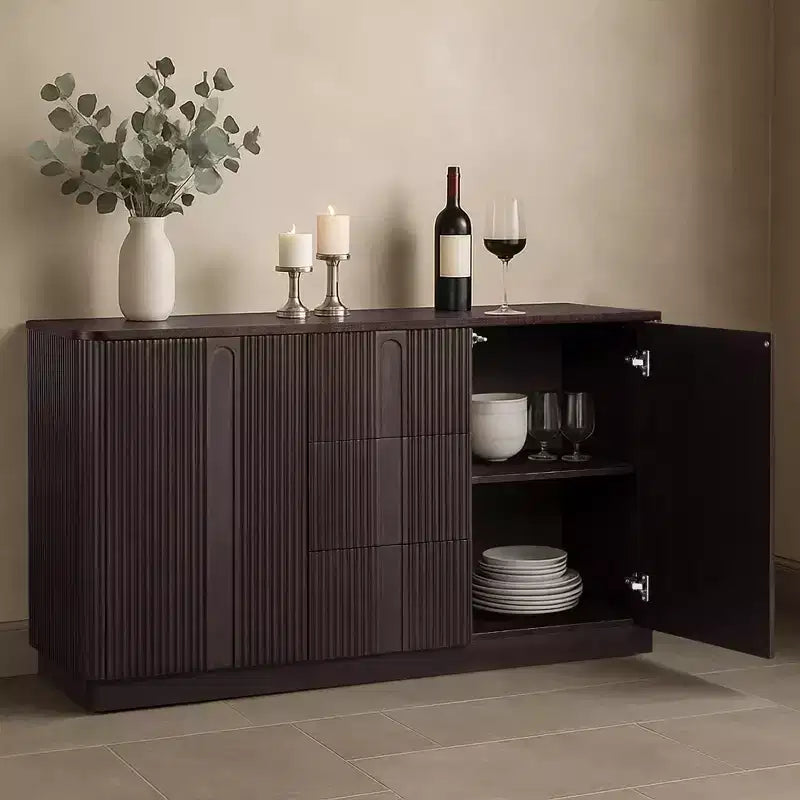 Teamson Home Potomac Modern Boho Solid Wood Sideboard with 3 Drawers, 2 Doors, Adjustable Shelf, & Push to Open Storage