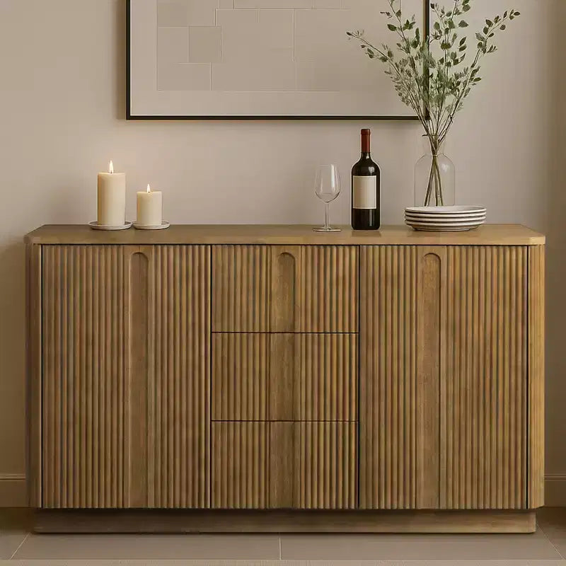 Teamson Home Potomac Modern Boho Solid Wood Sideboard with 3 Drawers, 2 Doors, Adjustable Shelf, & Push to Open Storage