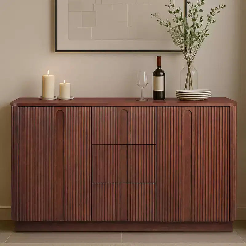 Teamson Home Potomac Modern Boho Solid Wood Sideboard with 3 Drawers, 2 Doors, Adjustable Shelf, & Push to Open Storage