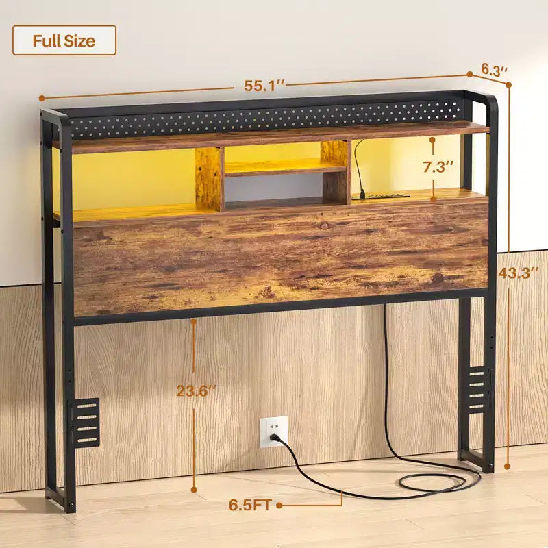 Besiost Storage Headboard with Led Lights & Charging Station