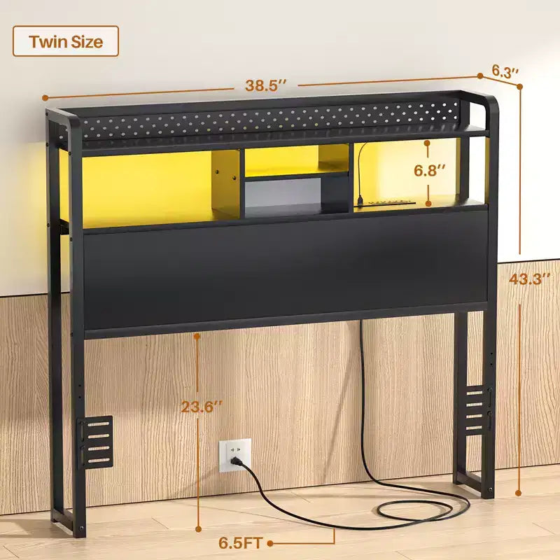 Besiost Storage Headboard with Led Lights & Charging Station