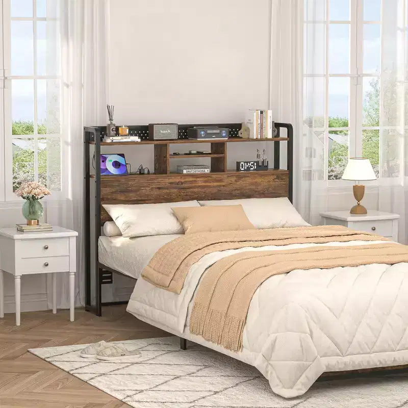 Besiost Storage Headboard with Led Lights & Charging Station