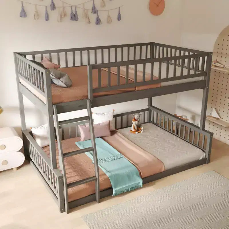 GDFStudio Carol Guardrails and Convertible Design Wood Bunk Bed with Ladder