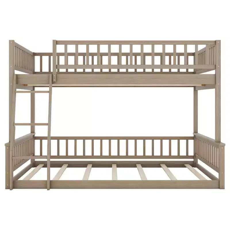 GDFStudio Carol Guardrails and Convertible Design Wood Bunk Bed with Ladder