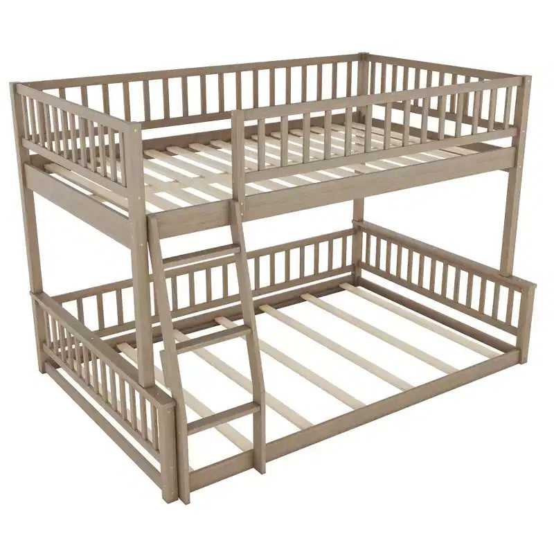 GDFStudio Carol Guardrails and Convertible Design Wood Bunk Bed with Ladder