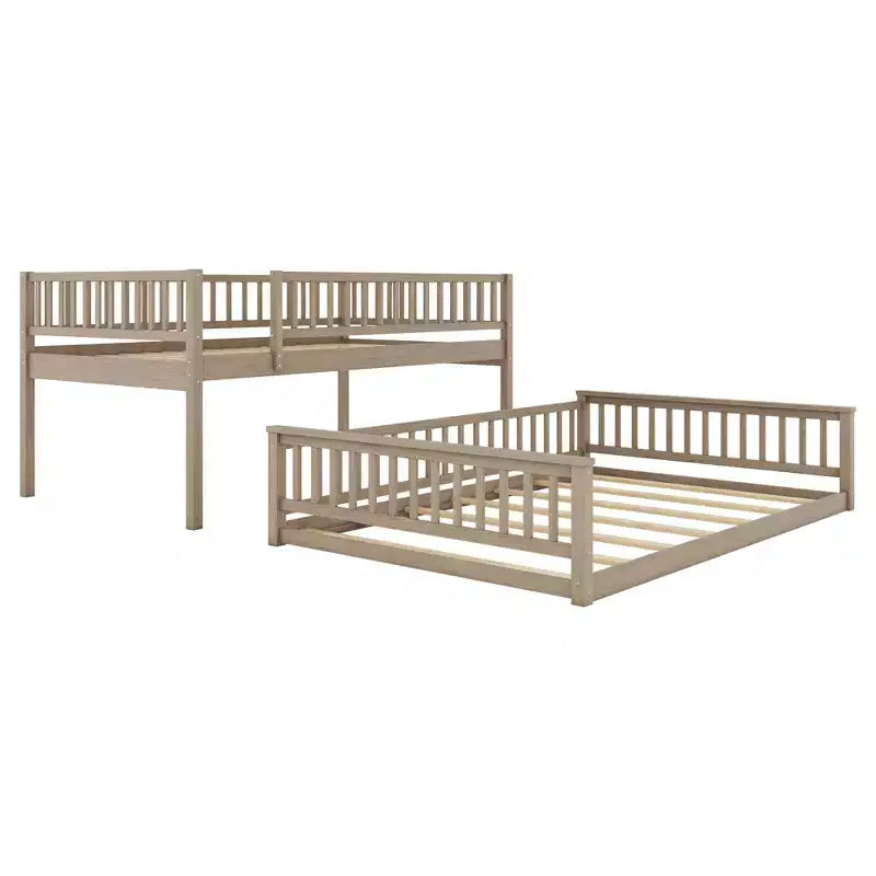 GDFStudio Carol Guardrails and Convertible Design Wood Bunk Bed with Ladder