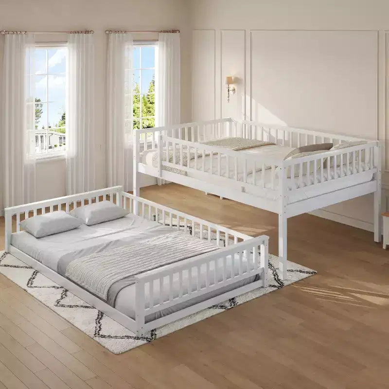 GDFStudio Carol Guardrails and Convertible Design Wood Bunk Bed with Ladder