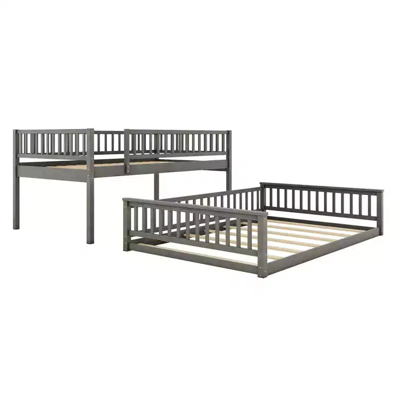 GDFStudio Carol Guardrails and Convertible Design Wood Bunk Bed with Ladder