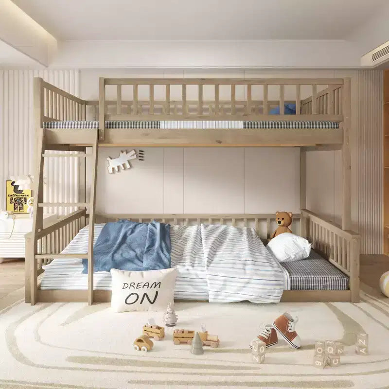 GDFStudio Carol Guardrails and Convertible Design Wood Bunk Bed with Ladder