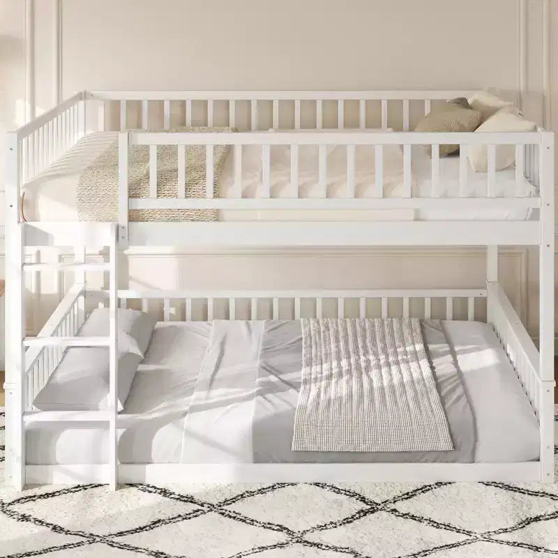 GDFStudio Carol Guardrails and Convertible Design Wood Bunk Bed with Ladder