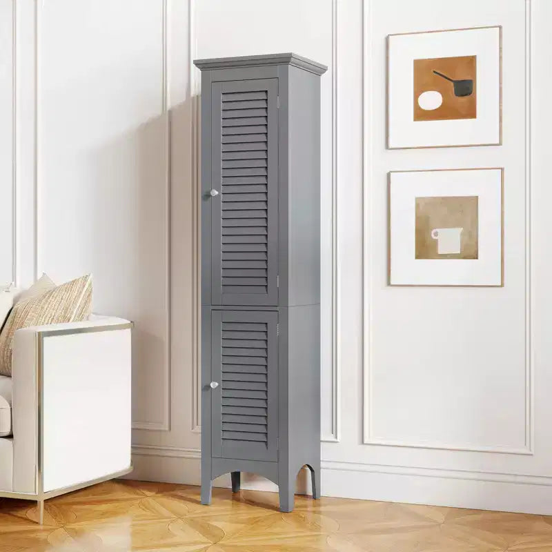 Costway 63 Tall Bathroom Cabinet with 2 Louvered Doors & Adjustable Shelf, Elevated Legs Gray/Black/White/Brown