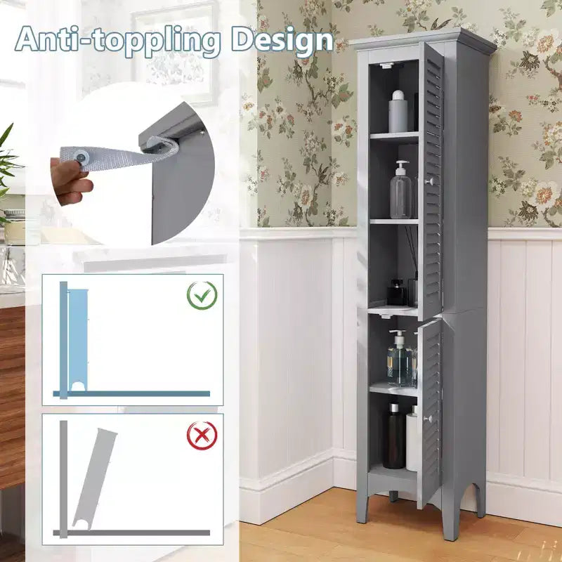 Costway 63 Tall Bathroom Cabinet with 2 Louvered Doors & Adjustable Shelf, Elevated Legs Gray/Black/White/Brown