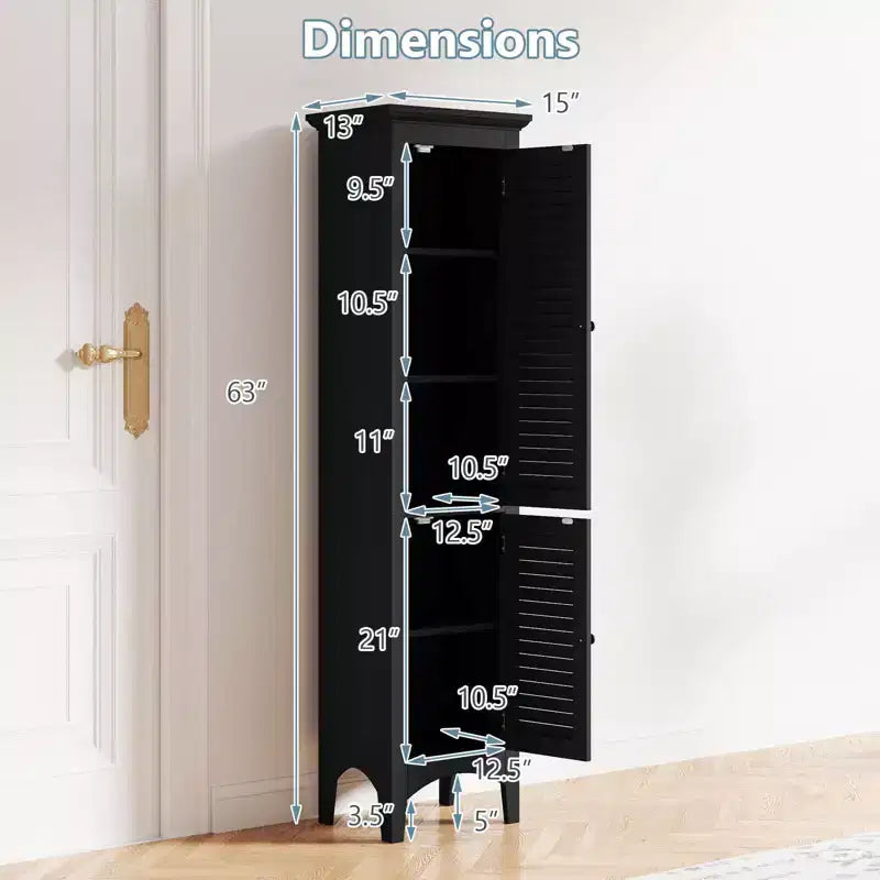Costway 63 Tall Bathroom Cabinet with 2 Louvered Doors & Adjustable Shelf, Elevated Legs Gray/Black/White/Brown