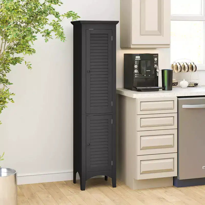 Costway 63 Tall Bathroom Cabinet with 2 Louvered Doors & Adjustable Shelf, Elevated Legs Gray/Black/White/Brown