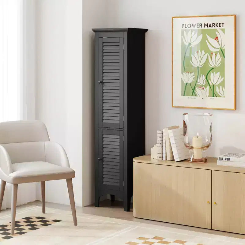 Costway 63 Tall Bathroom Cabinet with 2 Louvered Doors & Adjustable Shelf, Elevated Legs Gray/Black/White/Brown