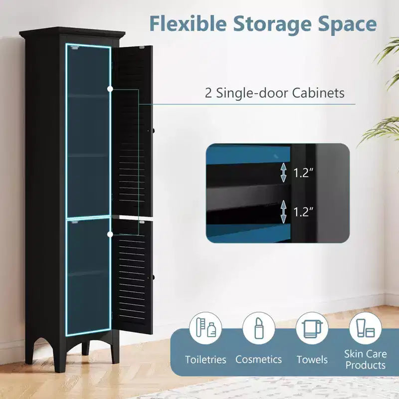 Costway 63 Tall Bathroom Cabinet with 2 Louvered Doors & Adjustable Shelf, Elevated Legs Gray/Black/White/Brown