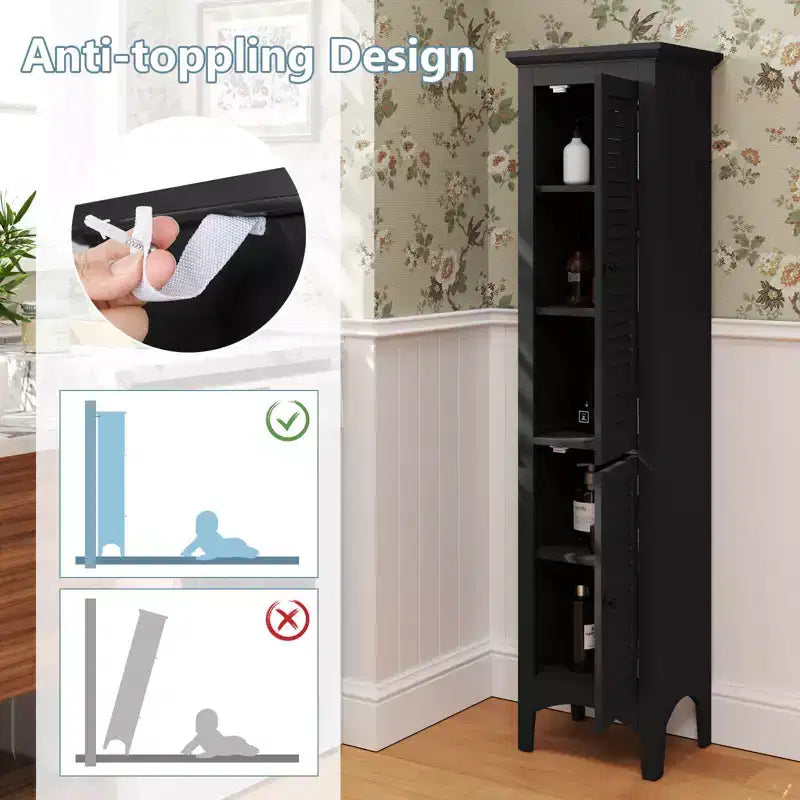 Costway 63 Tall Bathroom Cabinet with 2 Louvered Doors & Adjustable Shelf, Elevated Legs Gray/Black/White/Brown