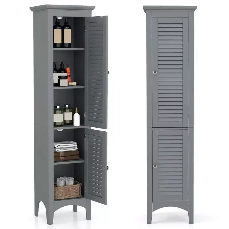 Costway 63 Tall Bathroom Cabinet with 2 Louvered Doors & Adjustable Shelf, Elevated Legs Gray/Black/White/Brown