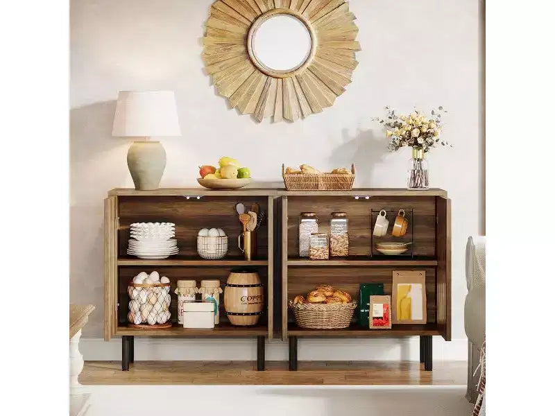 Lantine Set of 2 Modern Sideboards with Adjustable Shelves, 59 Rustic Brown Storage Cabinet for Living Room, Dining Room Buffet & Entryway Organizer