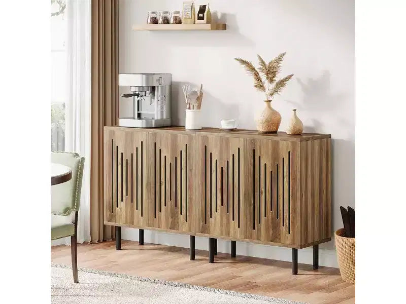Lantine Set of 2 Modern Sideboards with Adjustable Shelves, 59 Rustic Brown Storage Cabinet for Living Room, Dining Room Buffet & Entryway Organizer