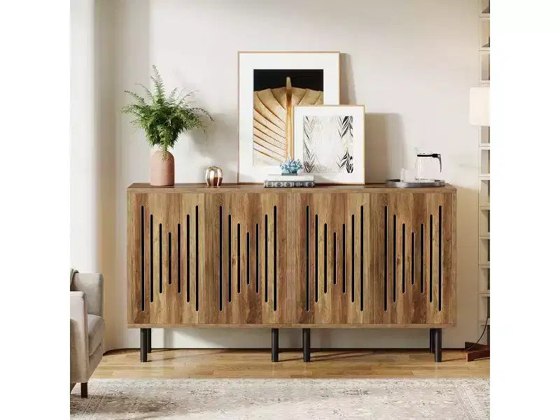 Lantine Set of 2 Modern Sideboards with Adjustable Shelves, 59 Rustic Brown Storage Cabinet for Living Room, Dining Room Buffet & Entryway Organizer