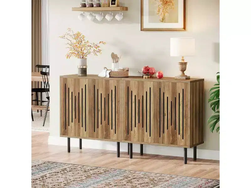 Lantine Set of 2 Modern Sideboards with Adjustable Shelves, 59 Rustic Brown Storage Cabinet for Living Room, Dining Room Buffet & Entryway Organizer