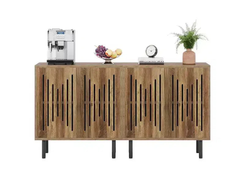 Lantine Set of 2 Modern Sideboards with Adjustable Shelves, 59 Rustic Brown Storage Cabinet for Living Room, Dining Room Buffet & Entryway Organizer