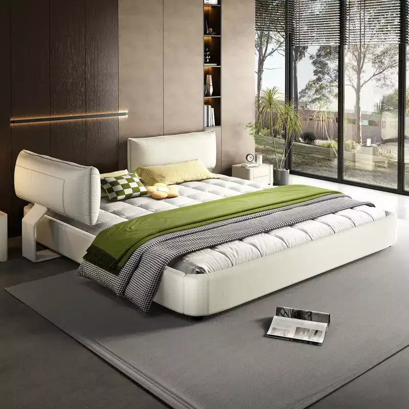 Whisen King Size Cloud Bed Frame, Chenille Upholstered Bed with Oversized Padded Movable Headboard, Round Corner